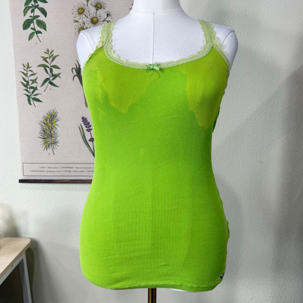 Y2k Hollister Distressed Ribbed Lace Trim Cami Top Indie Fairy Grunge Preppy M
